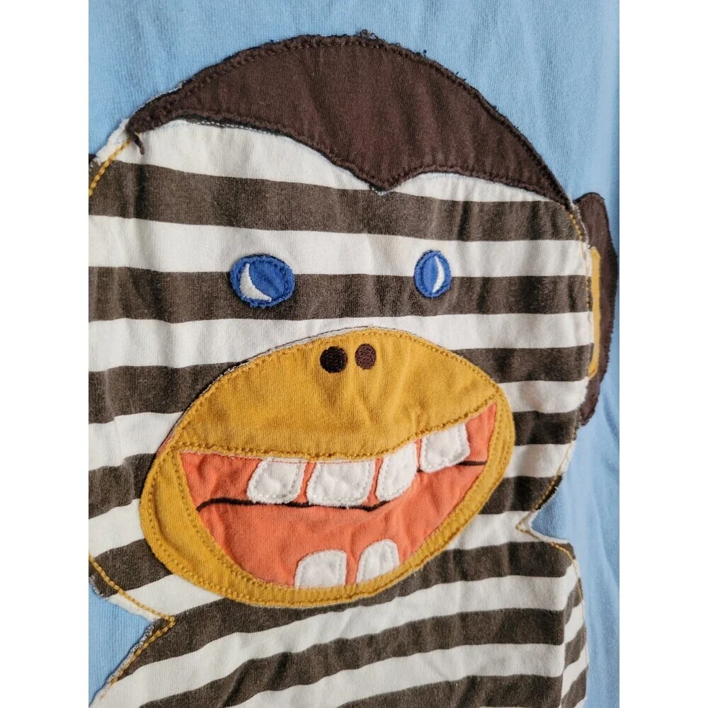 Mini Boden Applique Monkey T-Shirt Short Sleeve Graphic Tee Blue 4-5 Years